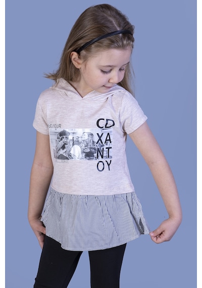Toontoy Kids Toontoy Kız Çocuk Eteği Ve Kapüşonu Garnili Tişört Bej