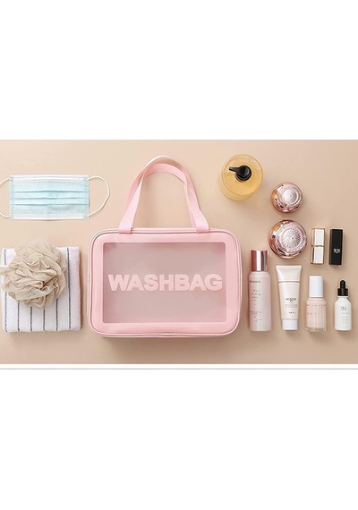 Caş Dekorasyon Pembe Renk Washbag Su Geçirmez Büyük Boy Makyaj Çantası