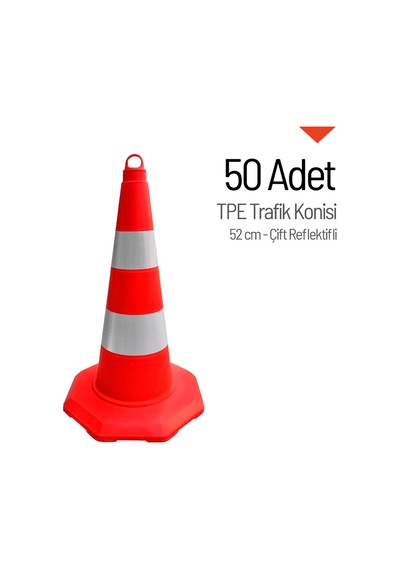 50'li Tpe Trafik Konisi Seti 52 Cm Çift Reflektifli Trafik Dubası-3621