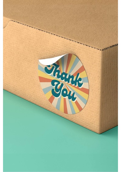 Thank You Retro Güneş Desenli Kargo Paket Sticker 3x3cm St2067 Çok Renkli