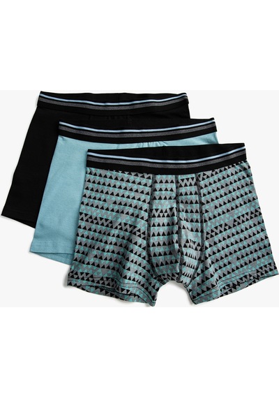 Koton 3'Lü Boxer Seti Geometrik Desenli Beli Lastikli Siyah Desenli 3Slm90020Mk 3Slm90020Mk9D9