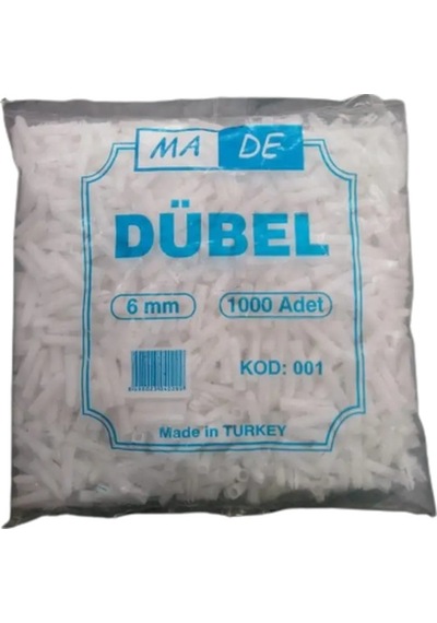 6 Mm 1000Li Paket Standart Beyaz Dübel Made Kod 001