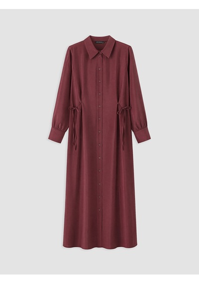Lcw Everyday Bordo Beli Büzgülü Kadın Gömlek Elbise