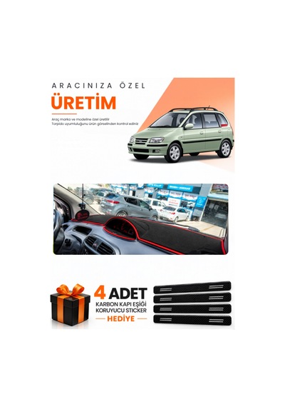 Hyundai Matrix 2001-2010 Uyumlu Torpido Koruma Örtüsü Oto Kılıfı - Siyah Kırmızı