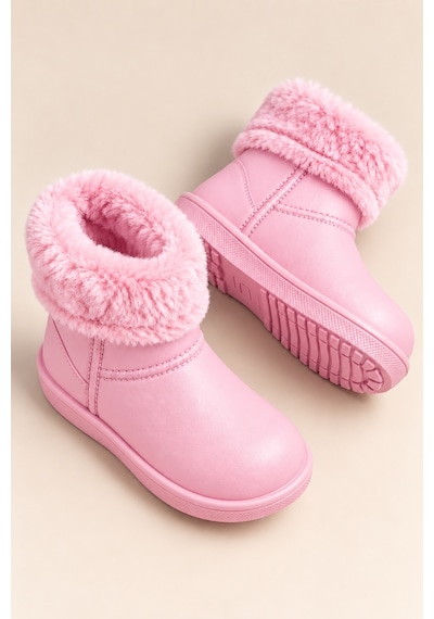 Altın Pabuç Çocuk Kürklü Bot Su Geçirmez Kaymaz Taban Erkek Kız Unisex İçi Kürklü Çocuk Yağmur Çizmesi Kar Botu Pembe