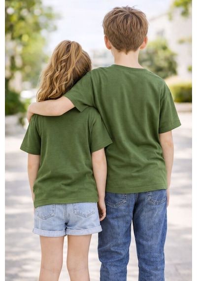 Zuzunga Unisex Basic Kısa Kollu Çocuk T-shirt Haki