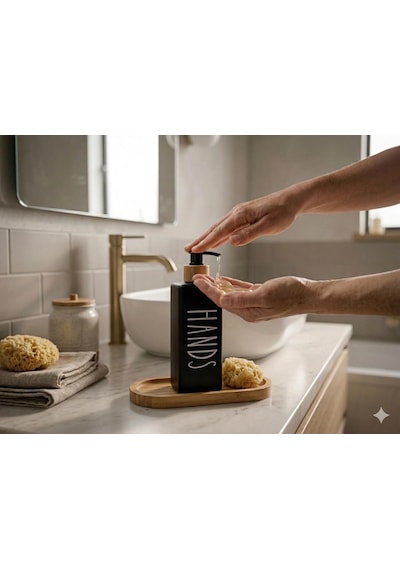 Premium Mat Siyah & Beyaz Mutfak Sabunluk Seti - Bambu Tepsili 2x450ml Bulaşık Deterjanı Ve Beyaz,siyah