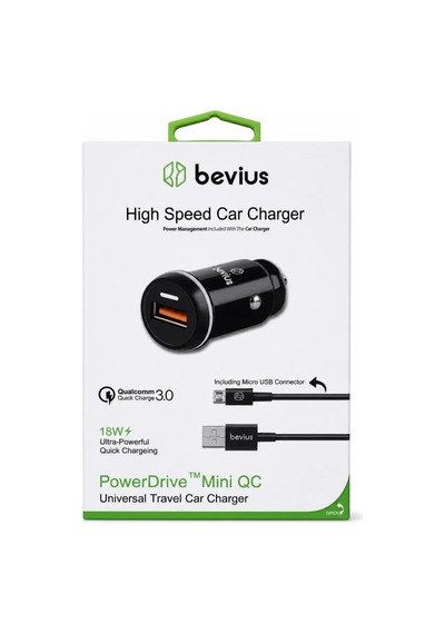 Micro Usb Siyah 18w Qc 3.0 Kablolu Araç Şarj Cihazı Bevius Bvs-au506 Stn