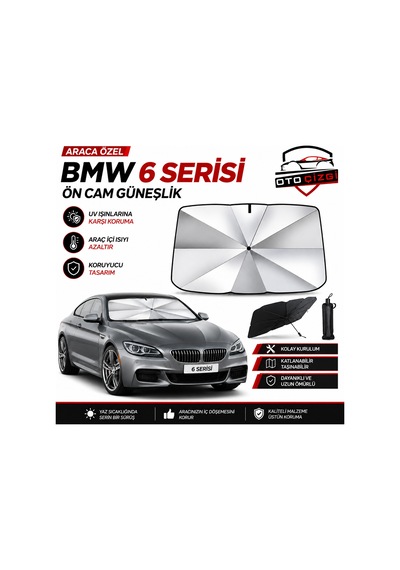 Bmw 6 Serisi Şemsiye Tip Ön Cam Güneşliği Katlanabilir Uv Korumalı Araç Cam Güneşlik