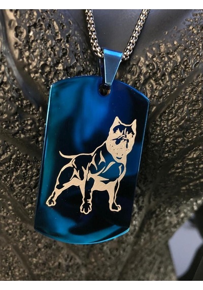 Vog Çelik Plaka Mavi Renk Pitbull Yada Farklı Bir Figürlü Erkek Model Kolye
