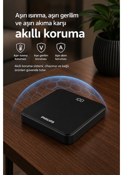 Philips Dlp7717nb/00 10000mah Powerbank 2 Usb Çıkışlı Lcd Göstergeli Taşınabilir Şarj Cihazı Siyah