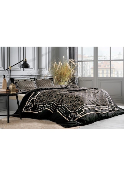 Özdilek Art Deco Siyah Çift Kişilik Soft Life Saten Nevresim Takı Siyah