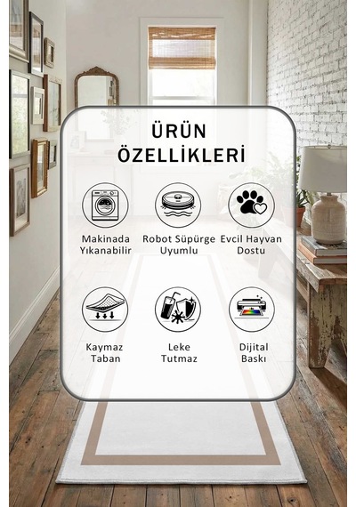 Yıkanabilir Yolluk 58 Beyaz