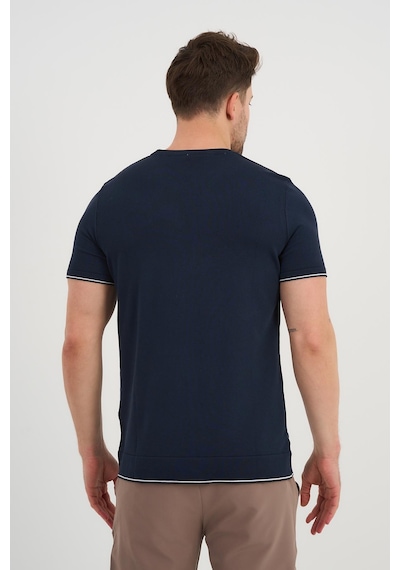Alexander Gardi Alexandergardı Bisiklet Yaka Kolları Şeritli Triko T-shirt 1243 Lacivert