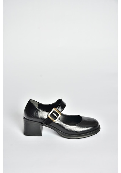 Fox Shoes T820236060 Siyah Rustik Kalın Topuklu Kadın Ayakkabı Siyah