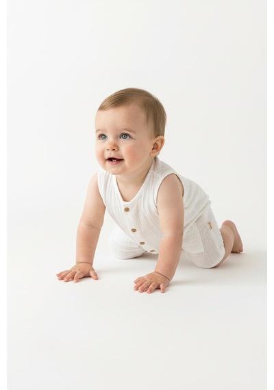 Miababy Müslin Kısa Atlet Tulum ekru