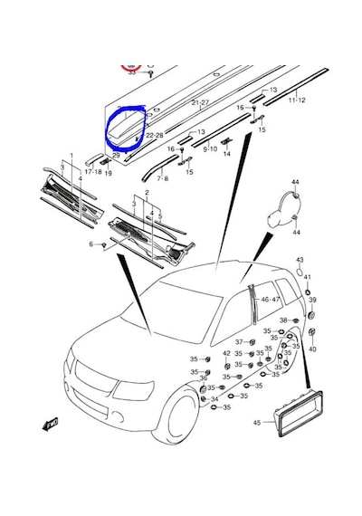 Suzuki Grand Vitara Tavan Çıta Kapağı Ön Sağ 2006-2012 3 Kapı Ve 5 Kapı Uyumlu 3d
