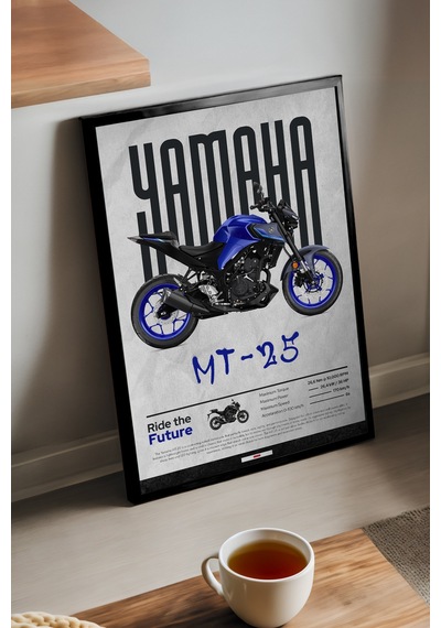 Mt-25 Siyah Ahşap Çerçeveli Dekoratif Motosiklet Duvar Tablosu