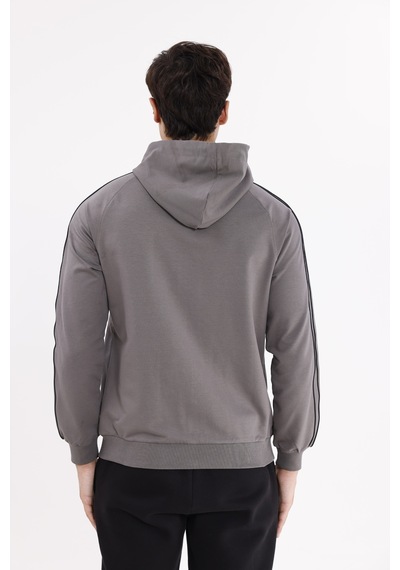 Rowinger Çift Şerit Kol Detaylı Tam Fermuarlı Cepli Rahat Kalıp Ayarlanabilir Kapüşonlu Sweatshirt Antracite