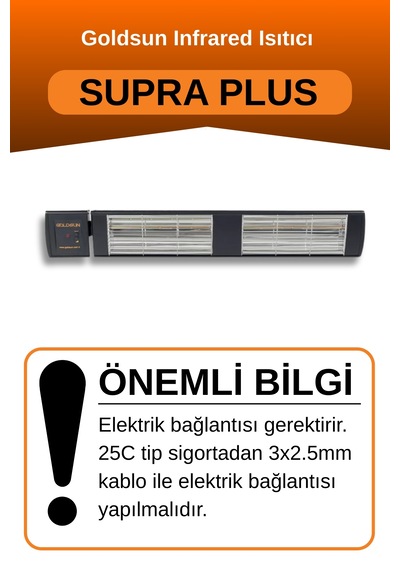 Supra Plus 3000 Watt Gss30p Kumandalı Suya Dayanıklı Elektrikli İnfrared Isıtıcı-siyah