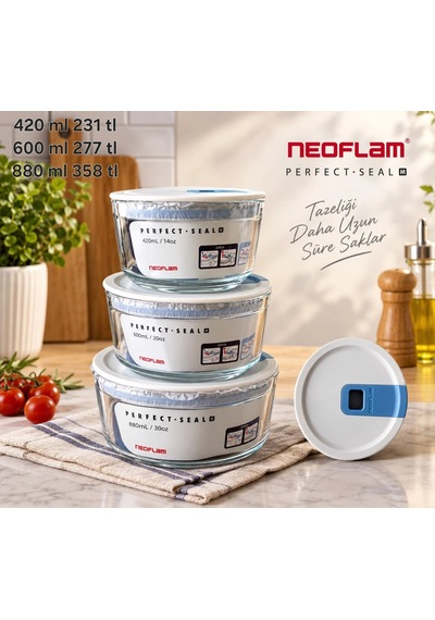 Perfect Seal Yuvarlak Cam Saklama Kabı 600 Ml. Çok Renkli