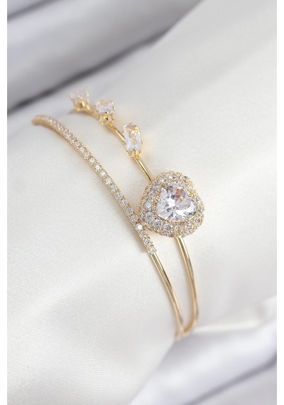 Mey İthalat Pirinç Zirkon Taşlı Kalp Model Gold Renk Kadın Bileklik Çok Renkli 03938682