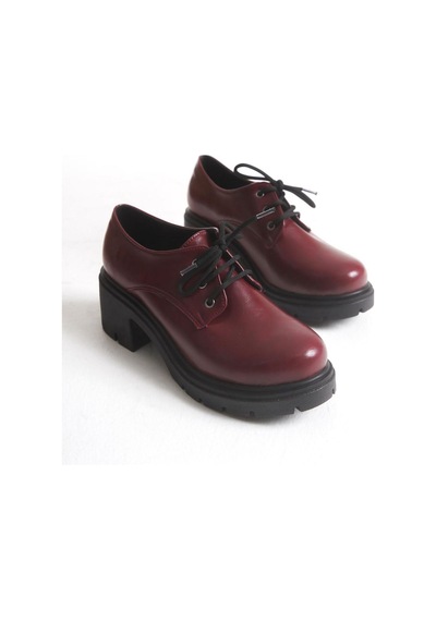 Aymood K-707 Bordo Kırışık Rugan Yüksek Tabanlı Bağcıklı Loafer Ayakkabı Bordo
