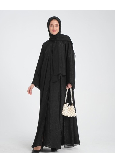 Şakika Kadın Shine Abaya Ferace & Şal - Standart Beden & Farklı Boy Siyah