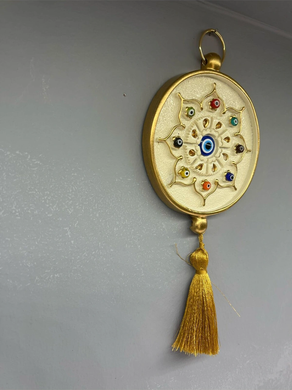 Dekoratif Polyester Tekli Nazarlık Küçük Boy Krem Gold