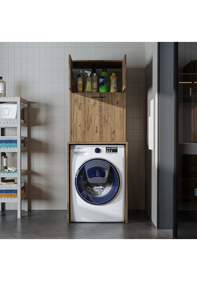 Luna Çamaşır Sepetli Çamaşır Makinesi Dolabı , Atlantik Çam