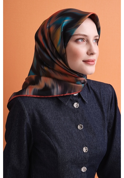 Armine Sura İpek Eşarp 2026-2027 - Sonbahar Kış-asm9605 Siyah-Turuncu