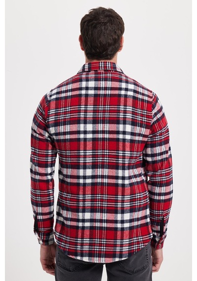 Tudors Erkek Slim Fit Dar Kesim Kareli Kışlık Oduncu Gömlek-42340 Kırmızı