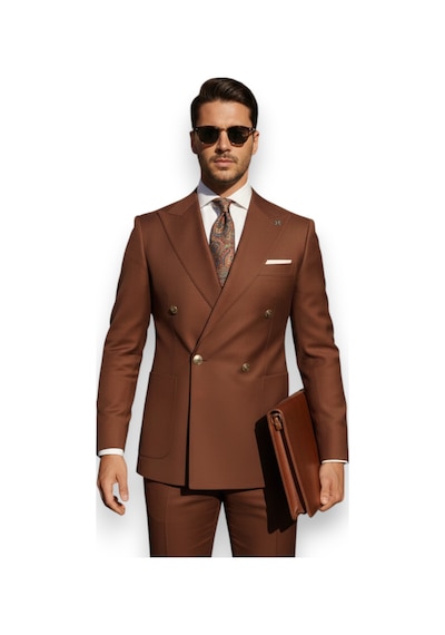 Hermose Prestige Terakota Metal Düğmeli Kruvaze Takım Elbise Kiremit