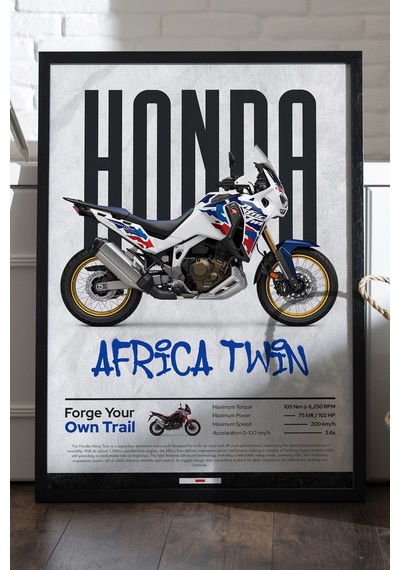 Honda Africa Twin Siyah Ahşap Çerçeveli Poster, Dekoratif Motosiklet Duvar Tablosu