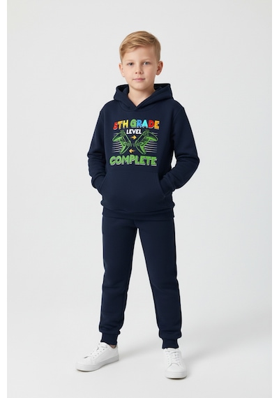Fyk Kids 3 İplik Kapüşonlu Kanguru Cepli Kalın Şardonlu Oyun Tema Baskılı Erkek Çocuk Eşofman Takımı Lacivert