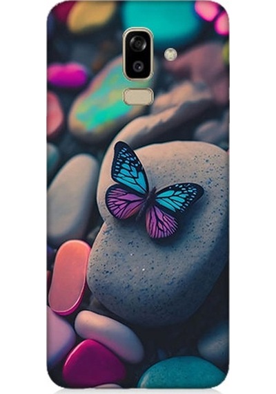 Samsung Galaxy J8 Uyumlu Kelebek Ve Renkli Taşlar Desenli Silikon Kılıf