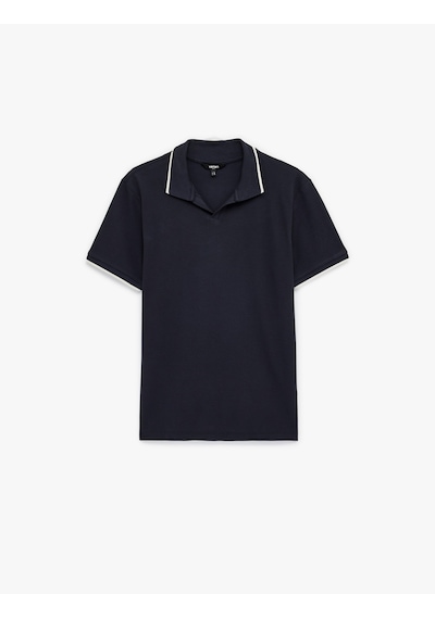 Koton Pamuklu Kısa Kollu Pike Kumaş Çizgi Detaylı Slim Fit Polo Yaka Tişört Lacivert 6sam10093mk Lacivert
