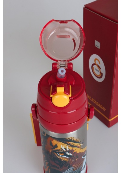 "dekomus Cep Defteri Hediyeli" Yeni Sezon Lisanslı Galatasaray Leon Askılı 500 Ml Çelik Matara Ve Çizgili Beslenme Kabı Seti Ahşap