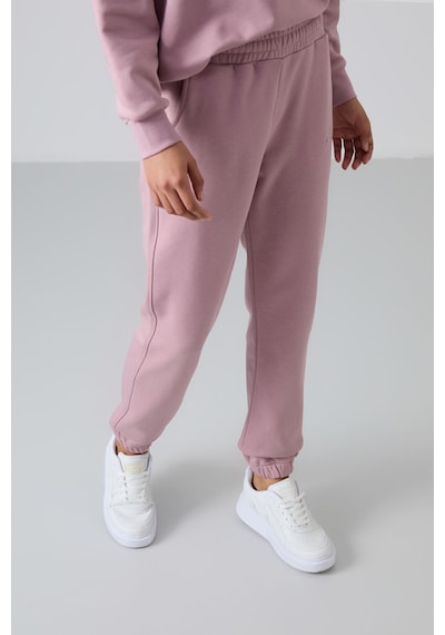 Tommy Life Gül Kurusu Basic Pamuklu O Yaka Oversize Lastik Paça Kadın Eşofman Takım - 95287 Gül Kurusu