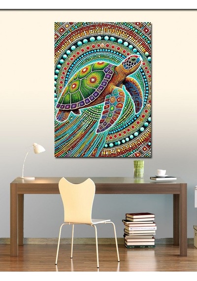 Kanvas Tablo Renkli Kaplumbağa Deseni 50cmx70cm