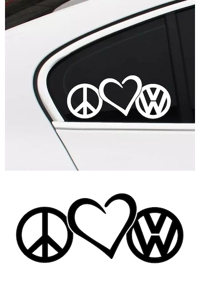 Peace Love Volkswagen Oto Sticker, Volkswagen Oto Aksesuar 30x12 Cm