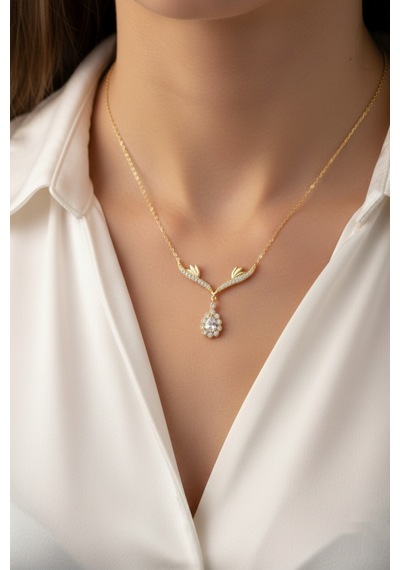 Çekirdekjewelry 925 Ayar Gümüş Zirkon Taşlı Kanatlı Kolye Sarı