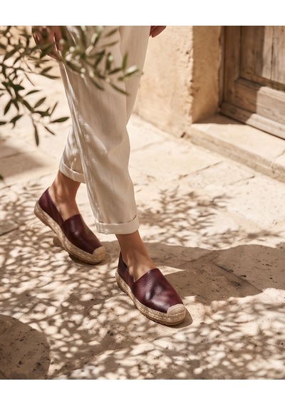 Futsishoes Lucıa Bordo Hakiki Floter Deri Dikiş Detaylı Kadın Espadril