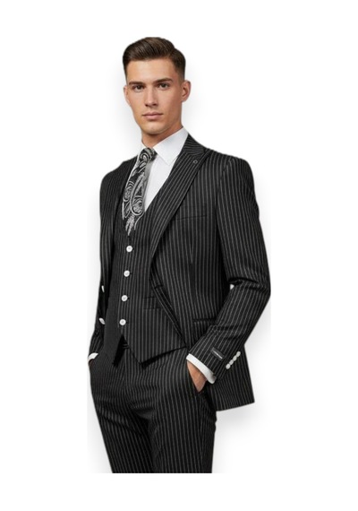 Hermose Sartorial Onyx Siyah Çizgili Yelekli Takım Elbise