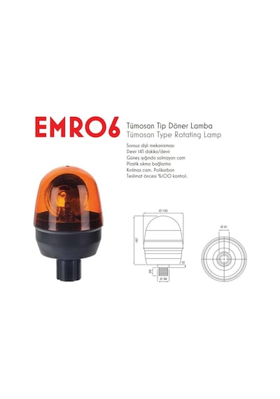Tümosan Traktör Galaxi Döner Lambası Alttan Civatalı 12 Volt (391887592)