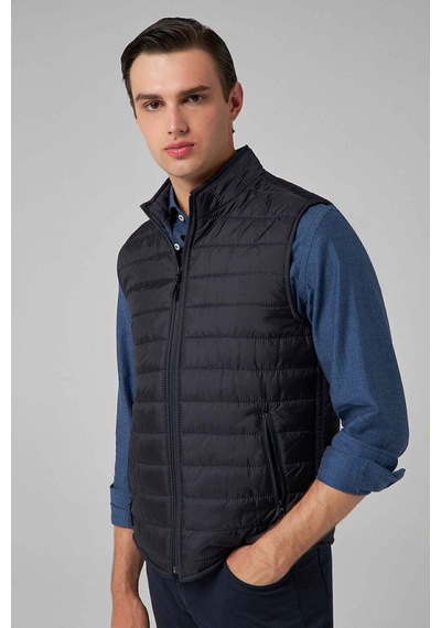 D's Damat Ds Damat Regular Fit Lacivert Dik Yaka Elyaf Dolgulu Mevsimlik Fermuarlı Yelek Mont 7HF07ORT42611