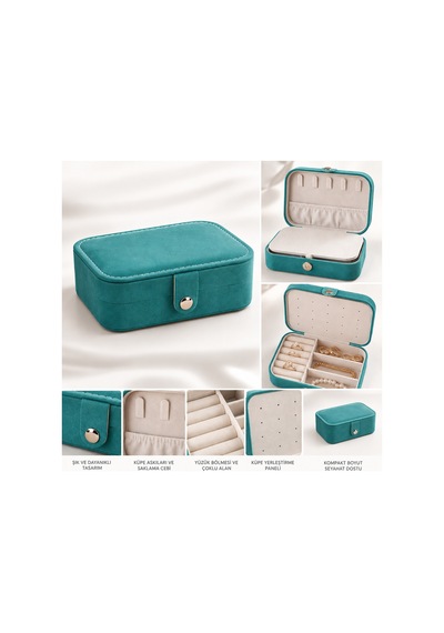 Essentials Collection Cove Turkuaz Bölmeli Takı Kutusu Yüzük Küpe Kolye Düzenleyici Seyahat Organizeri Turkuaz Turkuaz