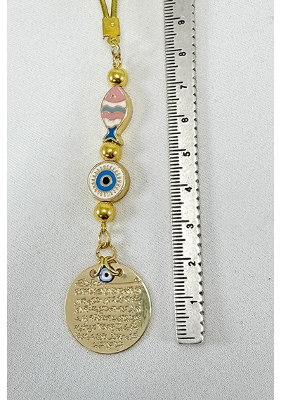 Çerçeveli Renkli Balık Nazar Gold Metal Ayetel Kürsi Araba Dikiz