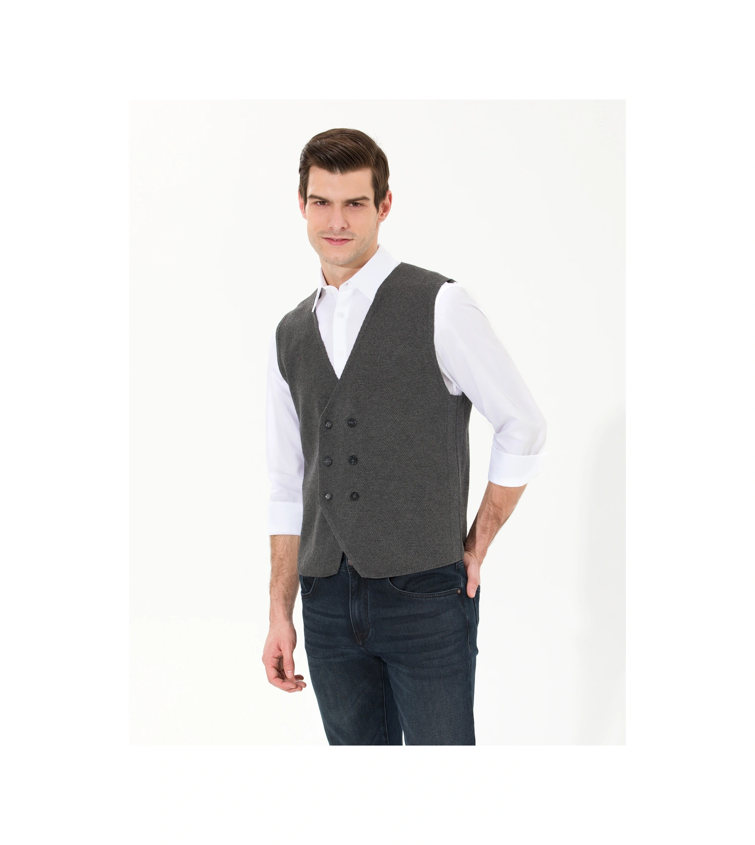 Pierre Cardin Erkek Gri Melanj Yelek Triko 50263176-vr086 Gri Melanj