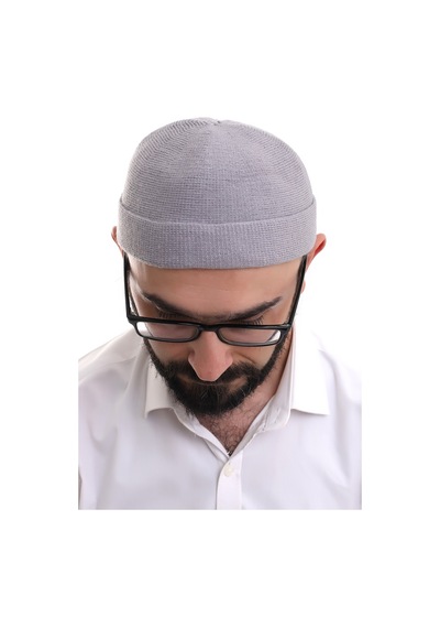 Açık Gri Katlamalı Sade Desen Kışlık Orlon Takke Şapka Gri